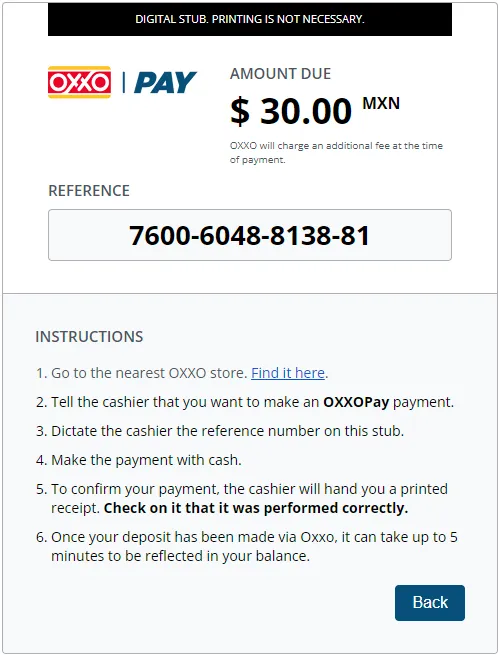 Pago con OXXO disponible